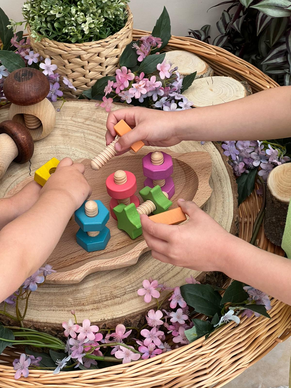 Rainbow Wooden Nuts and Bolts | Learning and Exploring Through Play